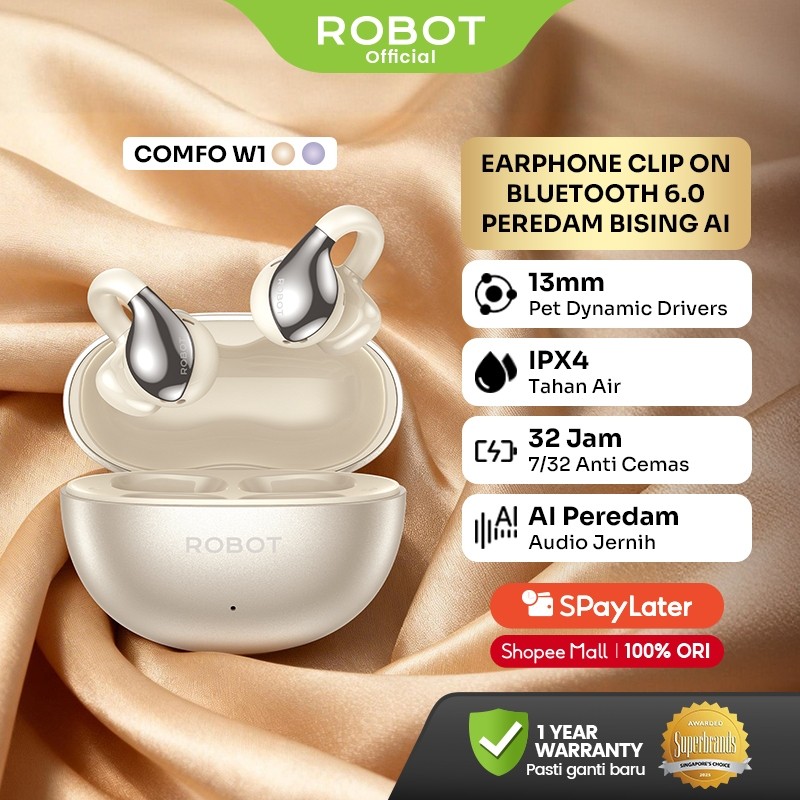 [VARIAN BARU] ROBOT AI TWS Earphone Bluetooth 6.0 Unique C-bridge Design  Adaptive Open-ear Listening Crystal Clear Calls