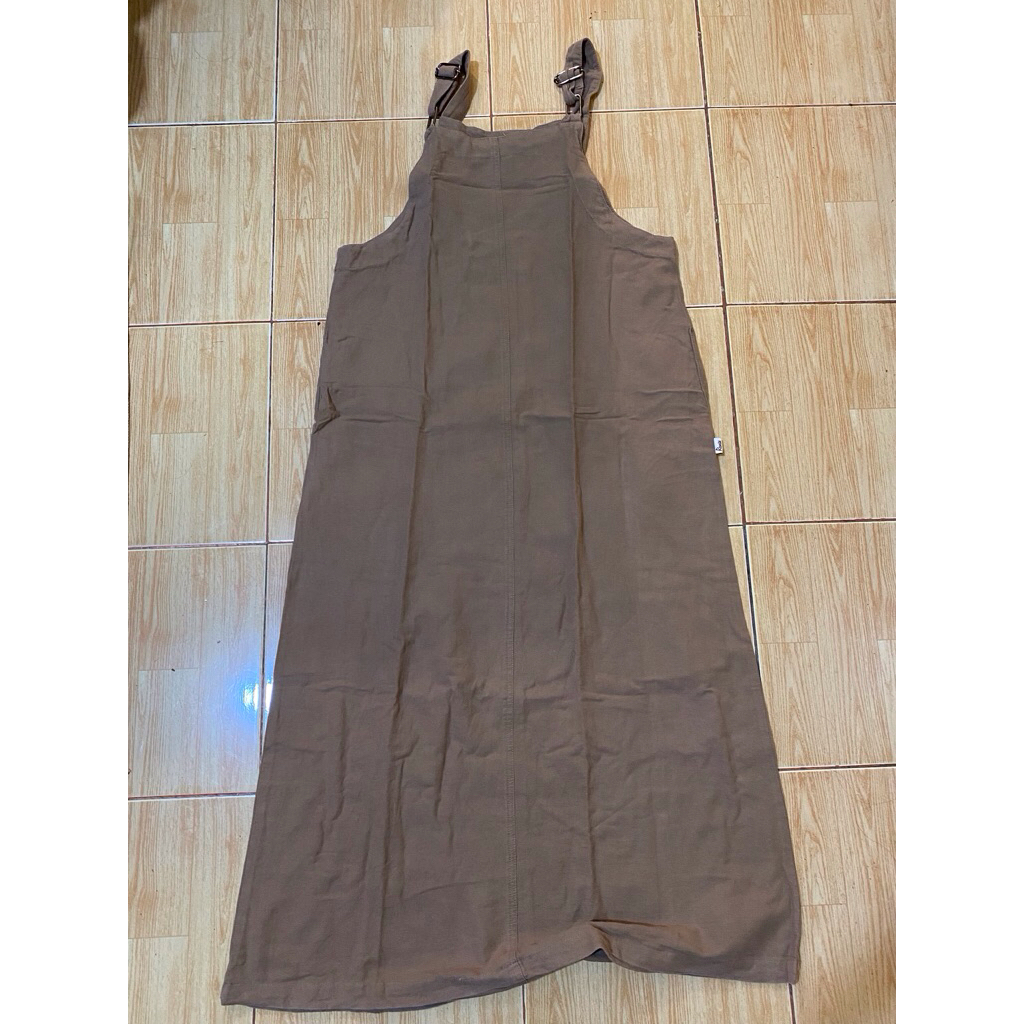 Preloved Outer Dress/Overall Wanita Jumpsuit Jeans Warna Cream-Cokelat