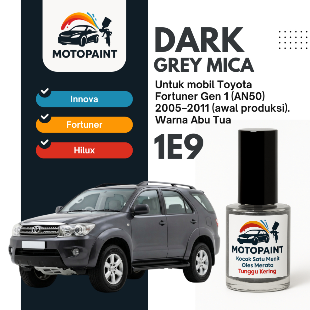 Motopaint Dark Grec Mica 1E9 Cat Oles Penghilang Baret Toyota Fortuner Generasi 1 Warna Abu Tua Touc