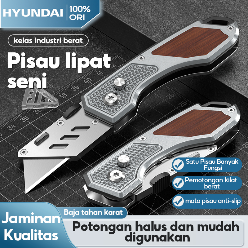 HYUNDAI Pisau Lipat Tajam Kelas Industri Baja SK5 Anti Karat Anti Selip Folding Cutter