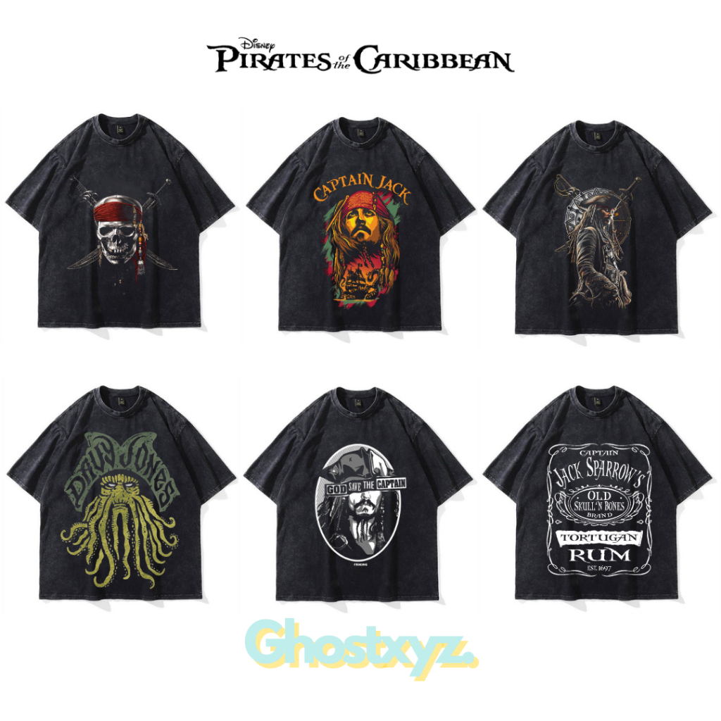 Ghostxyz T-Shirt Pirates Of The Caribbean Wash Oversize Vintage Tee Baju Kaos