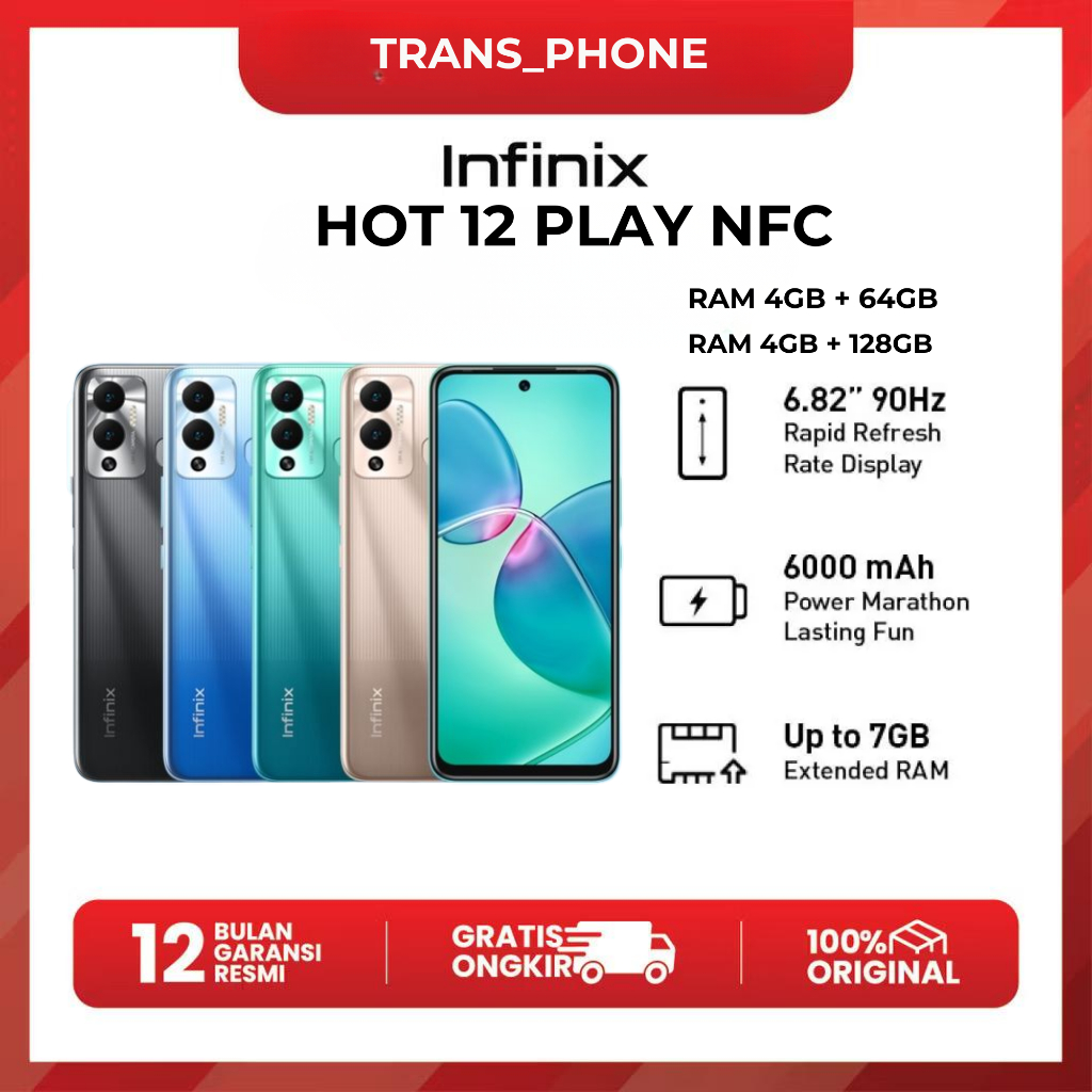 Infinix Hot 12 play NFC 4/64 + 4/128 Garansi Resmi Infinix
