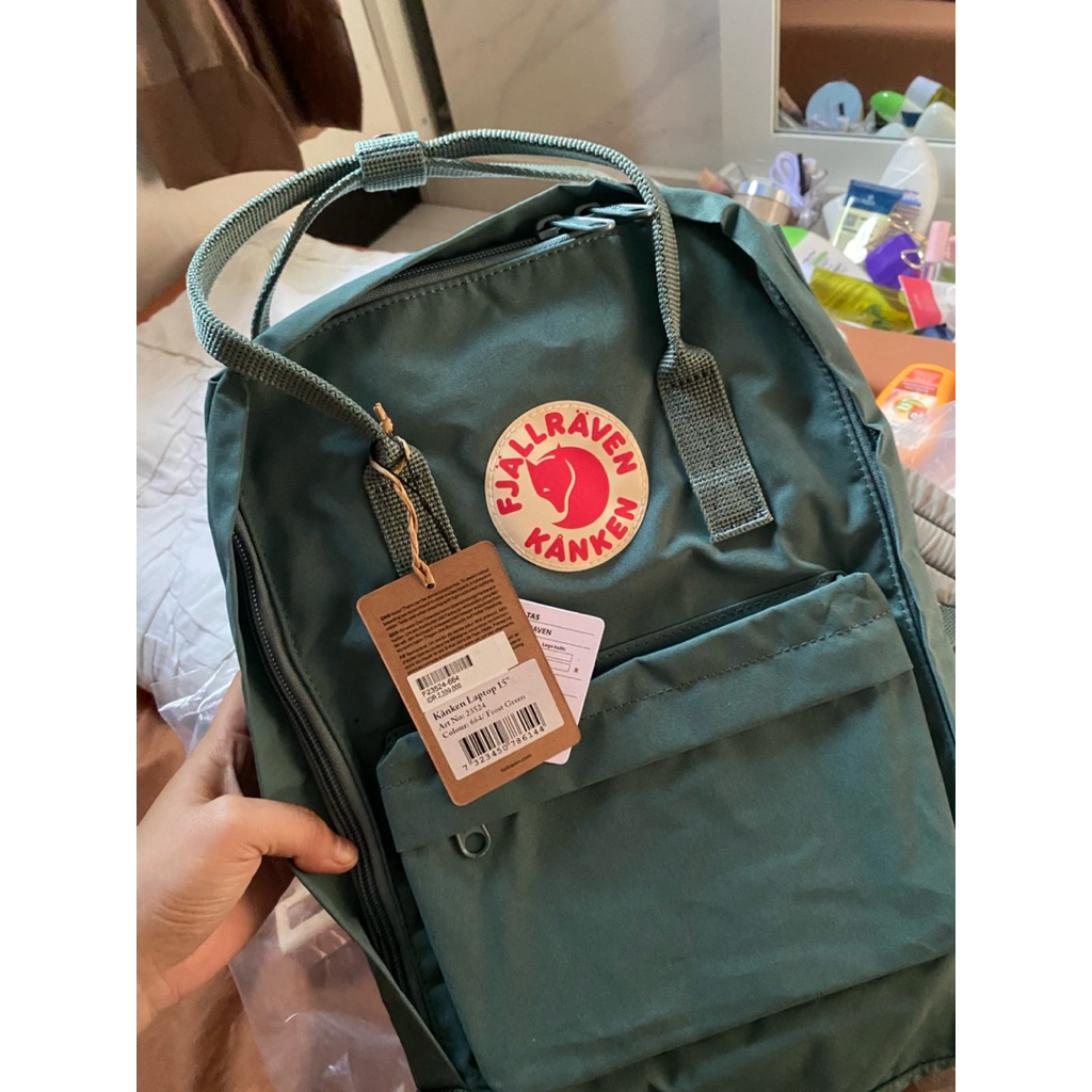 Preloved Fjallraven Kanken Laptop 15" Frost Green Backpack ORIGINAL