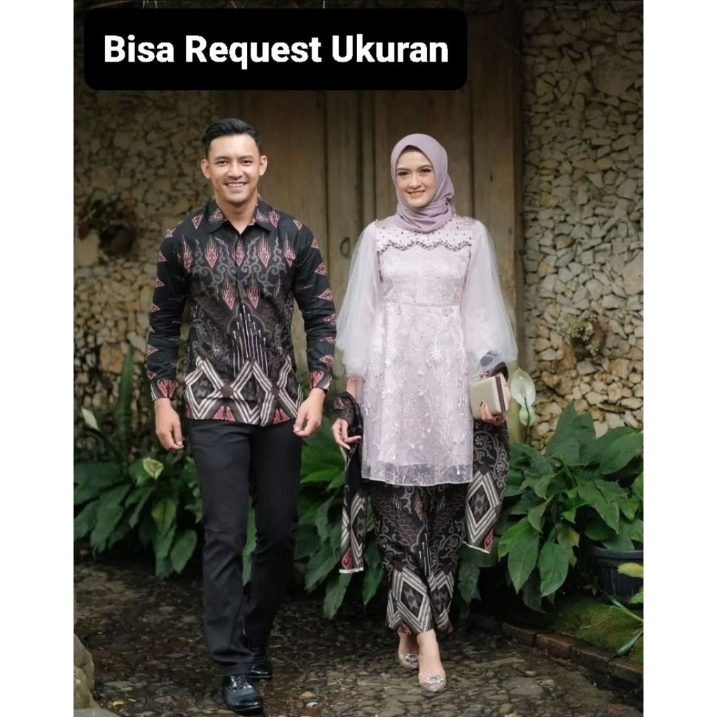 SET KEBAYA LUNA LILAC ORI COUPLE KEMEJA PREMIUM / CUSTOM ANAK & JUMBO / BAJU SETELAN SERAGAM BATIK P