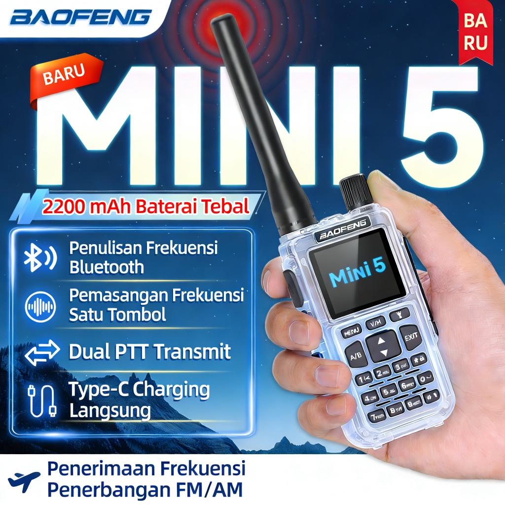 BAOFENG Mini-5i Transparan Walkie Talkie Kecil Casing Bening Lihat Dalamnya Bluetooth Program 999 Ch