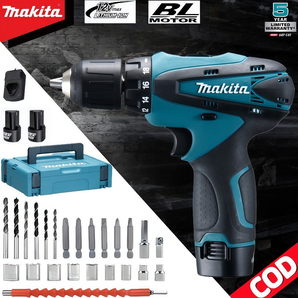 Bor tanpa kabel Makita DF330D 12V, bor tanpa sikat kayu, obeng baterai litium