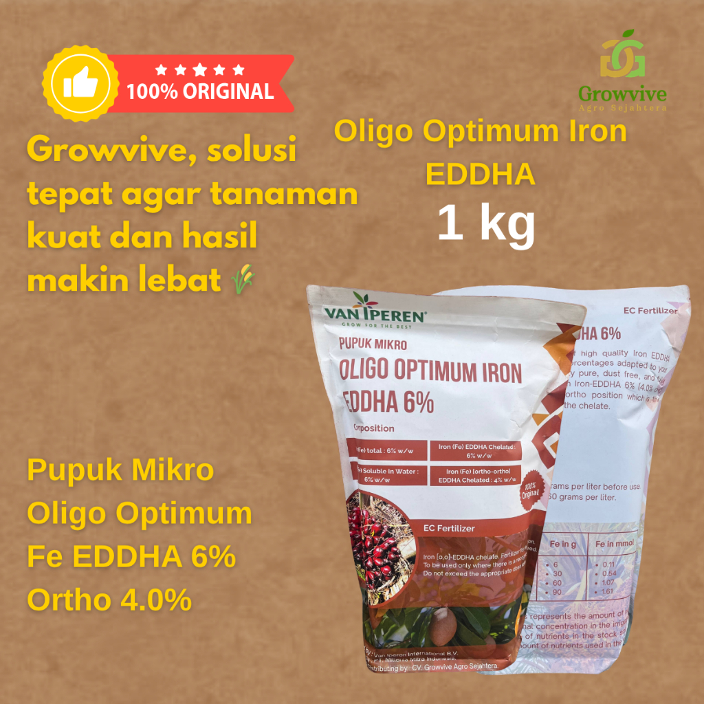Pupuk Oligo Optimum Fe EDDHA 6% Ortho 4 (Berat 1Kg)