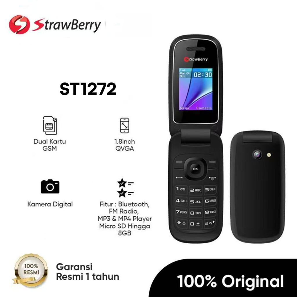 [1 Tahun Garansi Resmi] StrawBerry ST1272 HP Flip Murah HP Jadul Murah hp lipat hp dual sim handphon