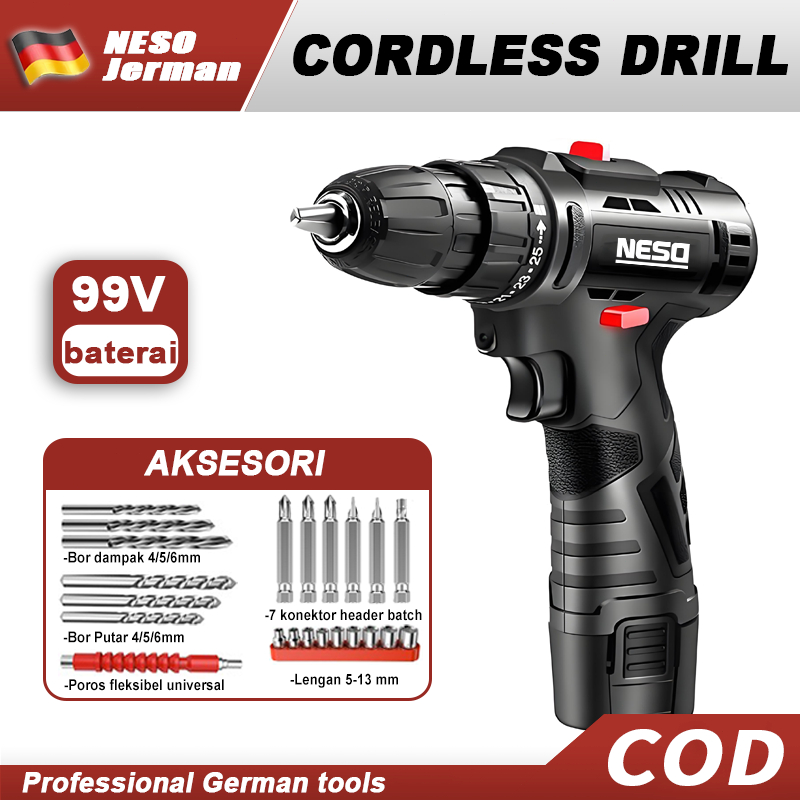 Neso Alat Jerman Mesin Bor Cordless Drill 2in1Portabel Bor Baterai Listrik Bor Tanpa kabel Mesin Cor
