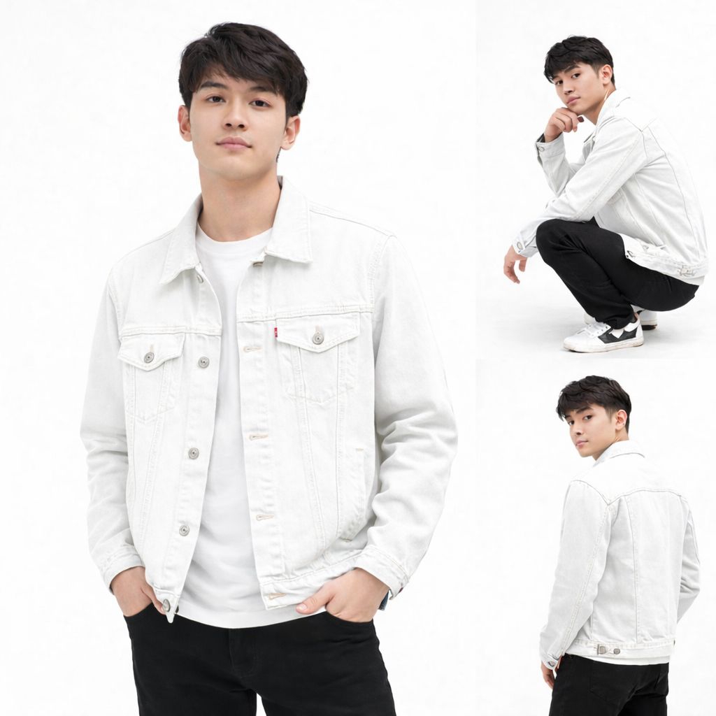 Jaket Jeans Denim Pria Putih / White Trucker Jacket Klasik