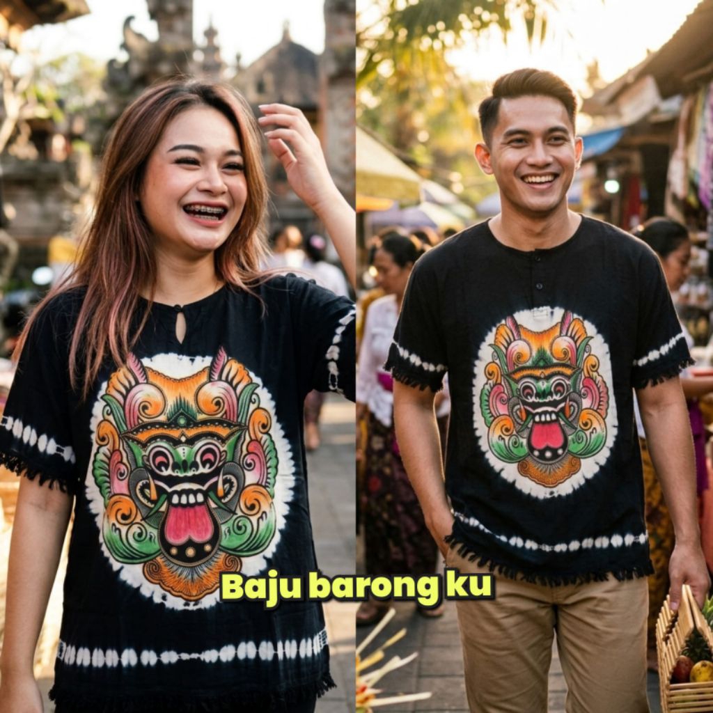 Atasan Baju Barong Dewasa Warna Hitam Baju Barong Bali Pria Wanita Bahan Rayon Adem Baju Bali Santai