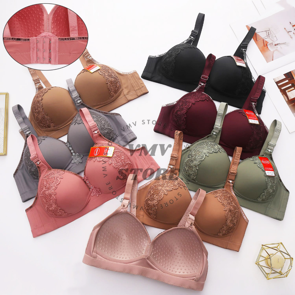 Bh Jumbo Cup C Misslily ML 1099 Tanpa Kawat Kait 3 Motif Lace Brukat Bra Wanita Cup Besar Sexy Asli 