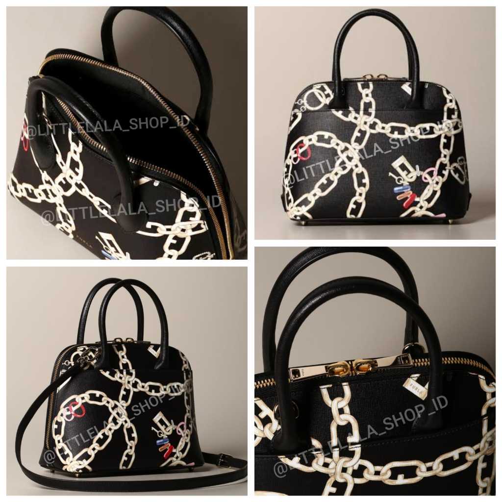 Tas FURLA ORIGINAL/ Black Furla bag with chain print/FURLA MOTIF RANTAI 100% ORIGINAL AUTHENTIC  | H