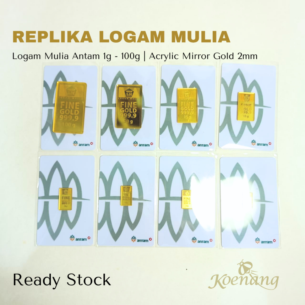 Replika Logam Mulia Antam Dengan Kartu | Dekorasi Mahar 1 - 100 g Akrilik Mirror Gold 2mm