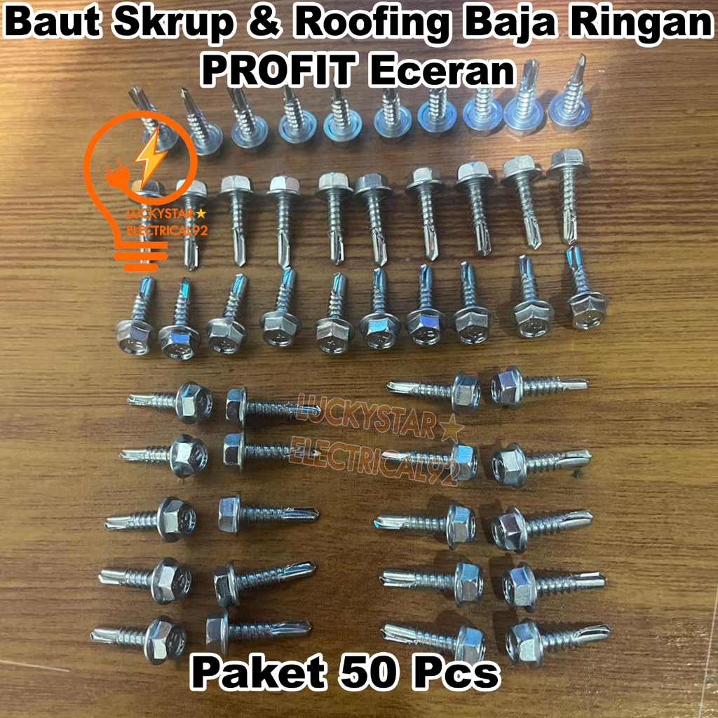 Baut Skrup & Roofing Baja Ringan PROFIT Eceran 50 PCS