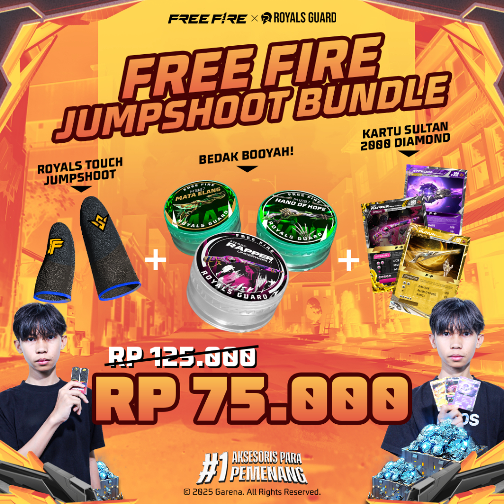 [FREE FIRE JUMPSHOOT BUNDLE] - Bedak Booyah Royals Dust Solo + Royals Touch Jumpshoot Sarung Jempol 