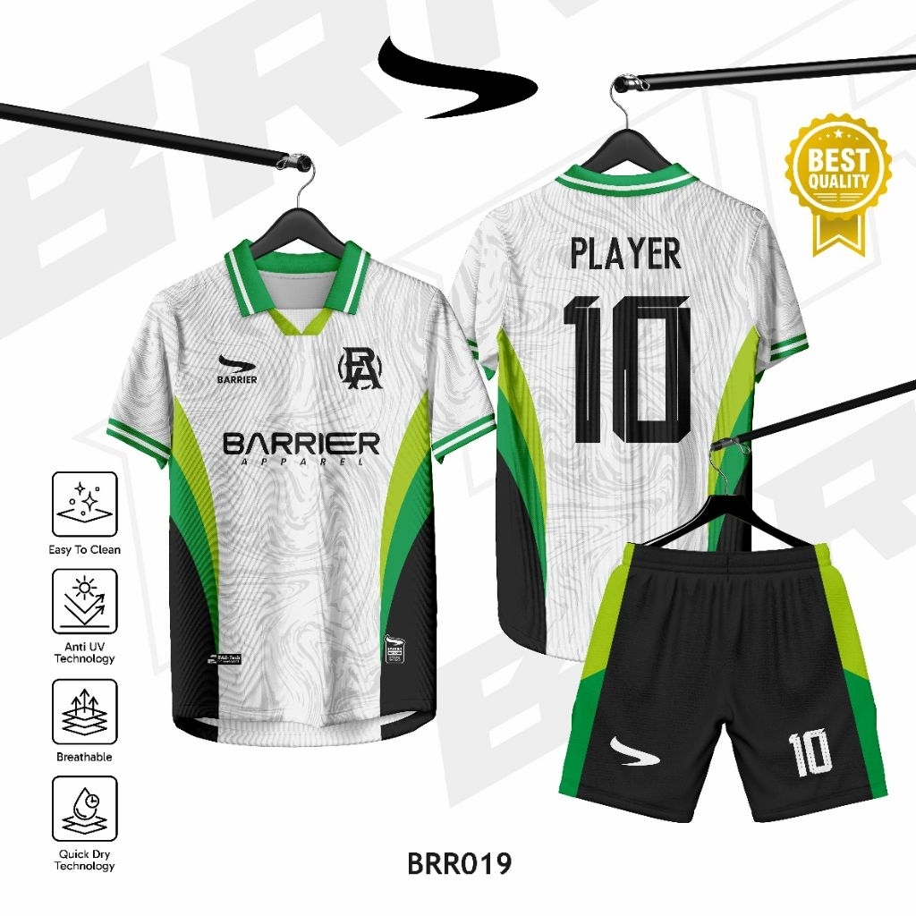 Jersey Custom Full Print Anti UV // Sepakbola // Futsal // Jersey Putih Hijau
