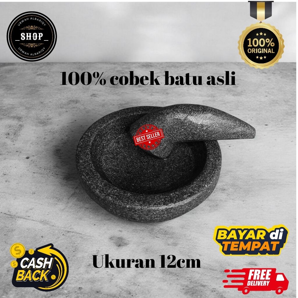 cobek coet ukuran 12cm 100% batu asli tanpa campuran cocok untuk sambal porsi kecil free ulekan berg