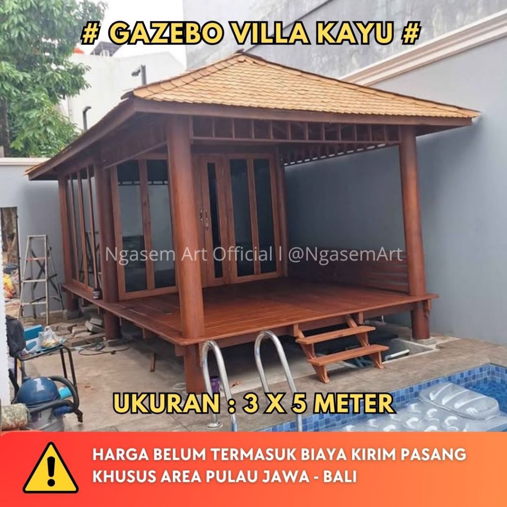 KATALOG GAZEBO RUMAH KAYU VILLA PINGGIR KOLAM MINIMALIS