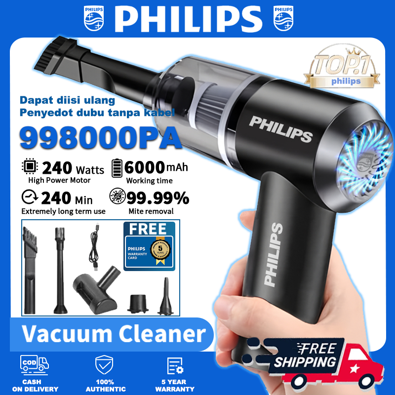 Philips Vacuum Cleaner PenyedotDebu Nirkabel Genggam 998000Pa Portabel Daya Tinggi Rumah