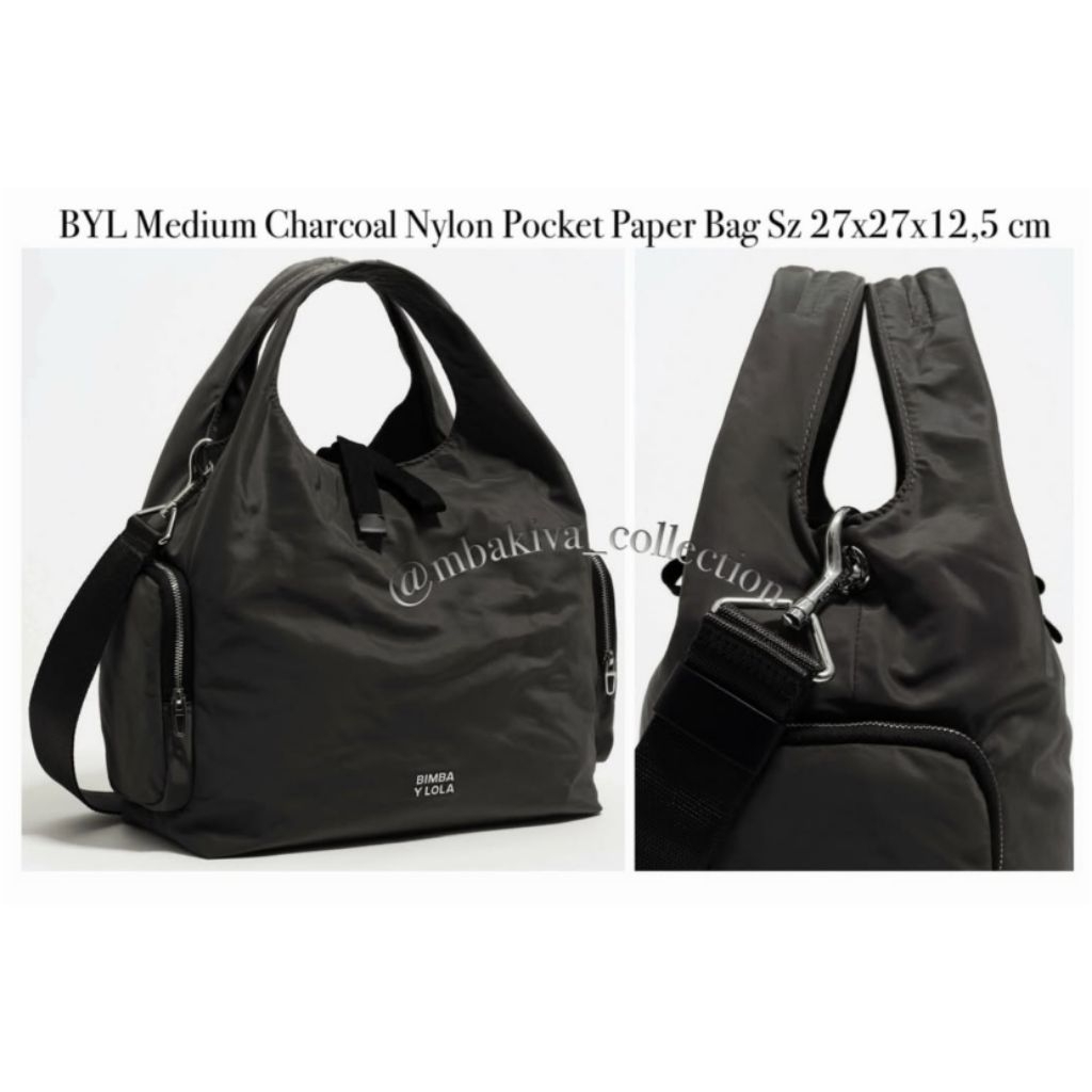 BYL Medium Charcoal Nylon Pocket Paper Bag