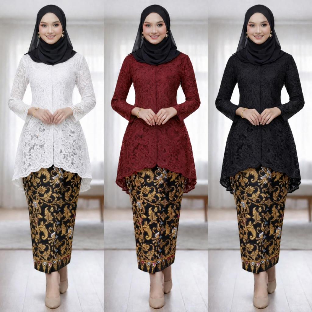 Set Kebaya Kurung Gamis Wisuda Tunik Lebaran Terbaru Viral Set Kebaya Burkat Melar Halus Tidak Gatal