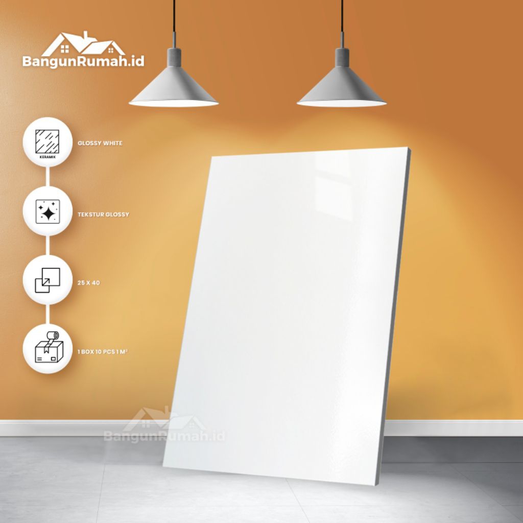 Keramik Dinding Glossy White 25 x 40