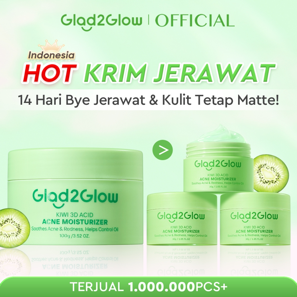 GLAD2GLOW Kiwi 3D Acid Acne Moisturizer Pelembab Wajah Jerawat Mencerahkan Pencerah Wajah&Penuaan Hi