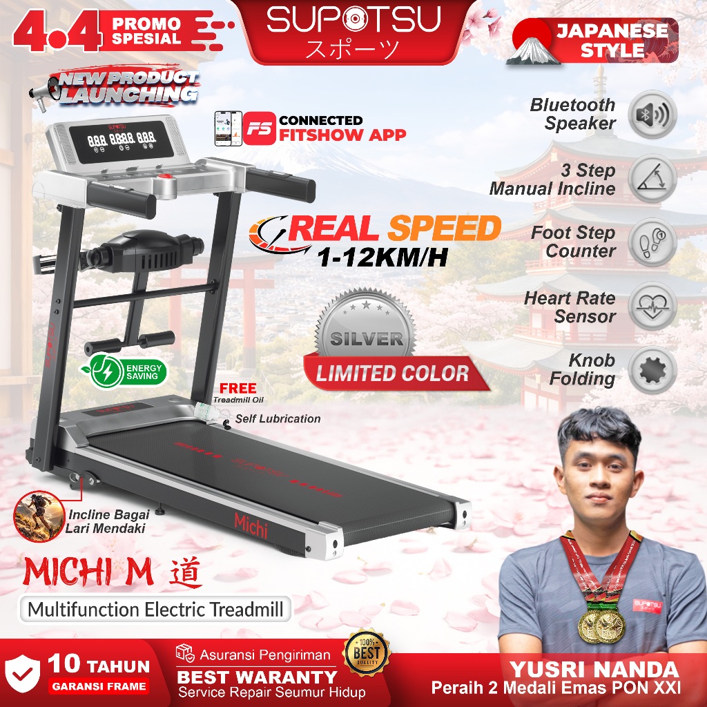 SUPOTSU MICHI Treadmill Listrik Treadmill Portable Treadmill Multifungsi Treadmil Lipat Treadmill El