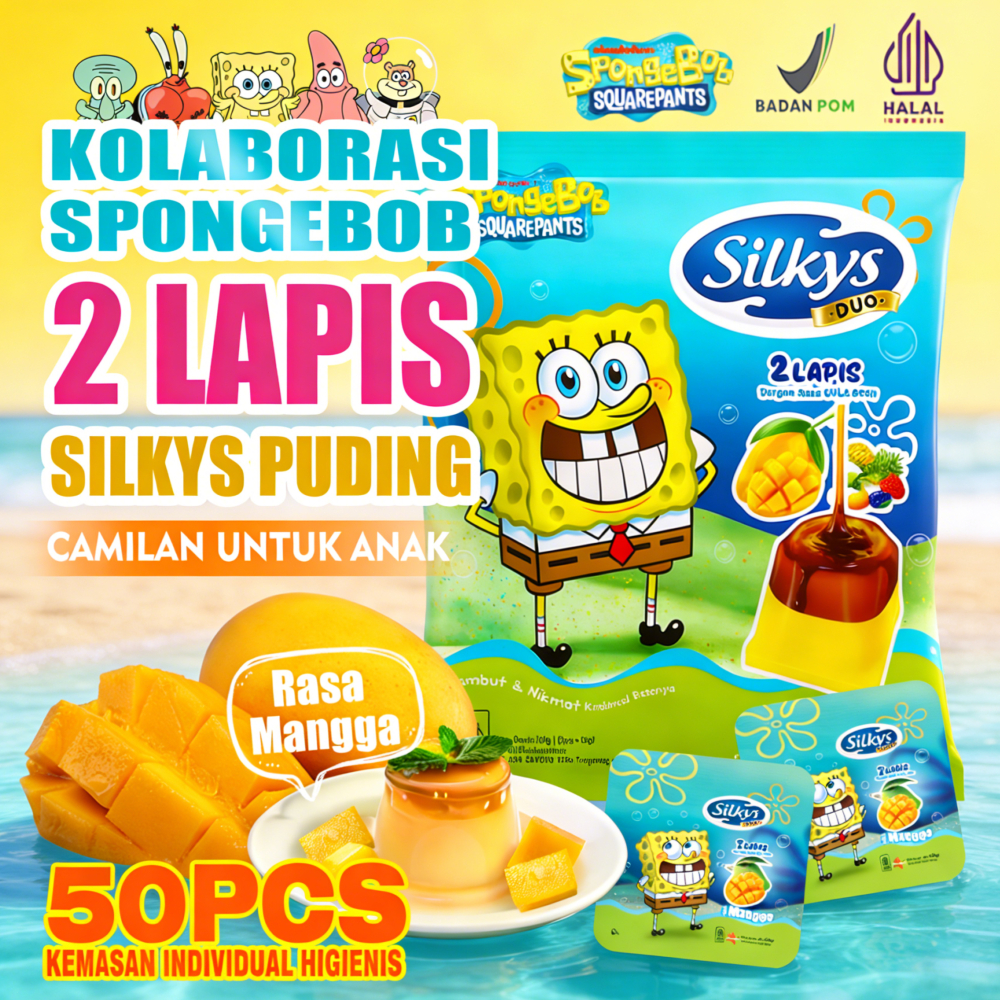 [PAKET HEMAT] Silkys Puding SpongeBob 50 Pcs | Lembut & Enak | Cemilan Anak & Kado Ultah Halal