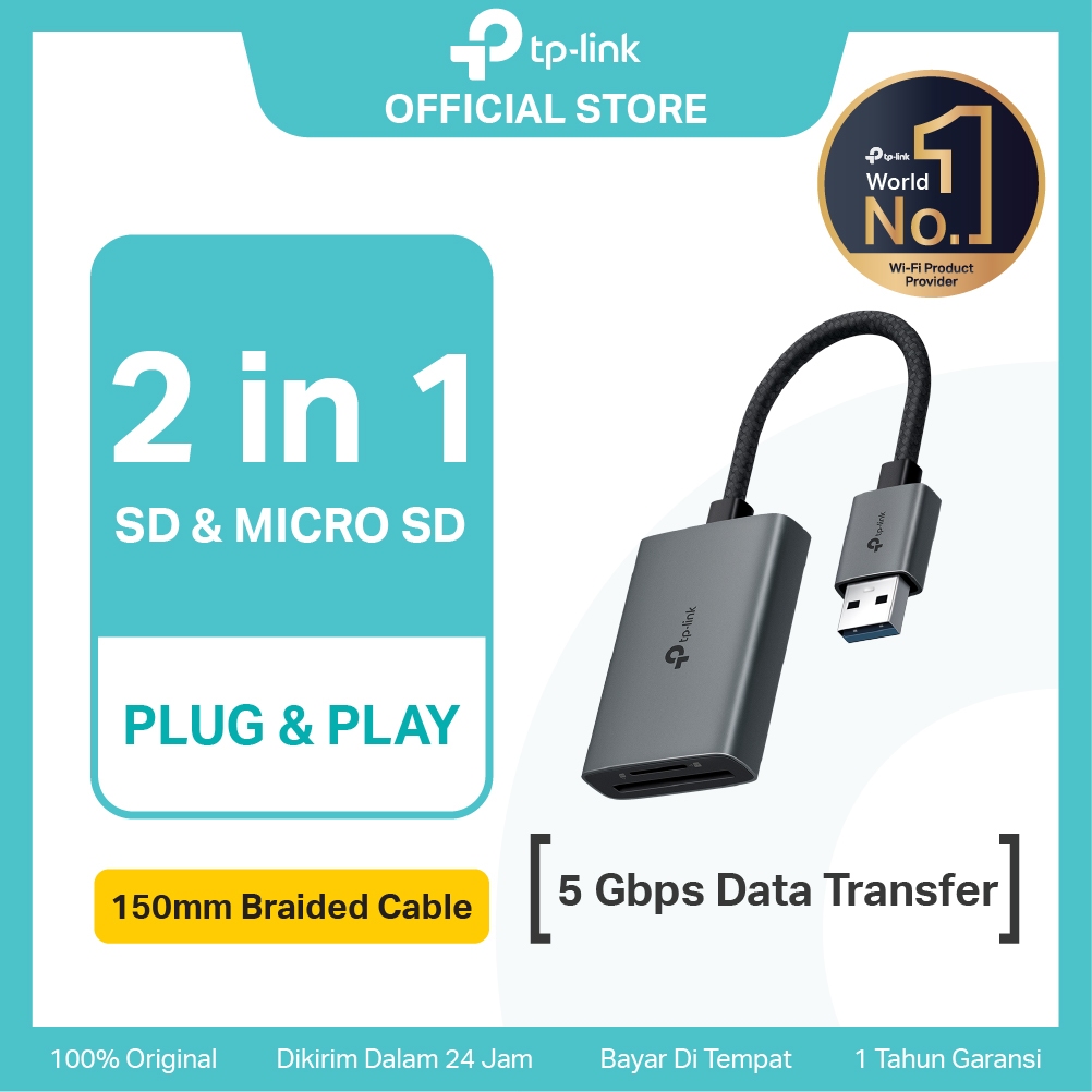 TP-Link UA430 |  2 in 1 Card Reader | SD & microSD 3.0 | USB 3.0 Type-A | UHS-I | Desktop Laptop Mac