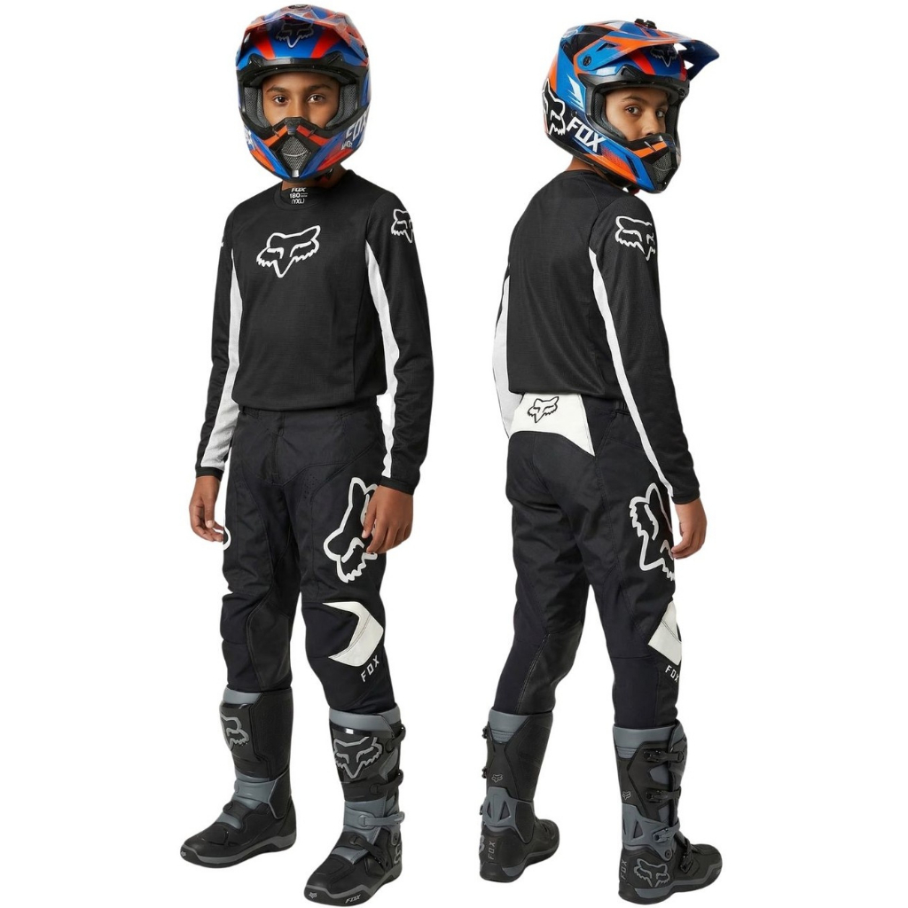 Jersey set Trail Fox 180 Prix Black White Baju Celana Motor Cross Anak