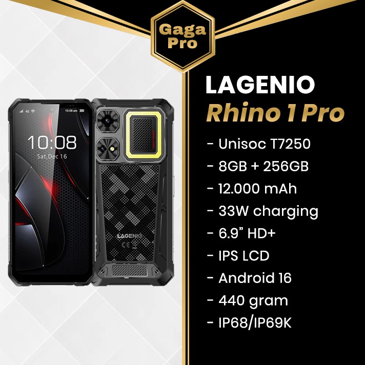 Lagenio Rhino 1 Pro 4G 8GB+256GB 12.000mAh Unisoc T7250 6.9" HD+ rugged smartphone Android 16