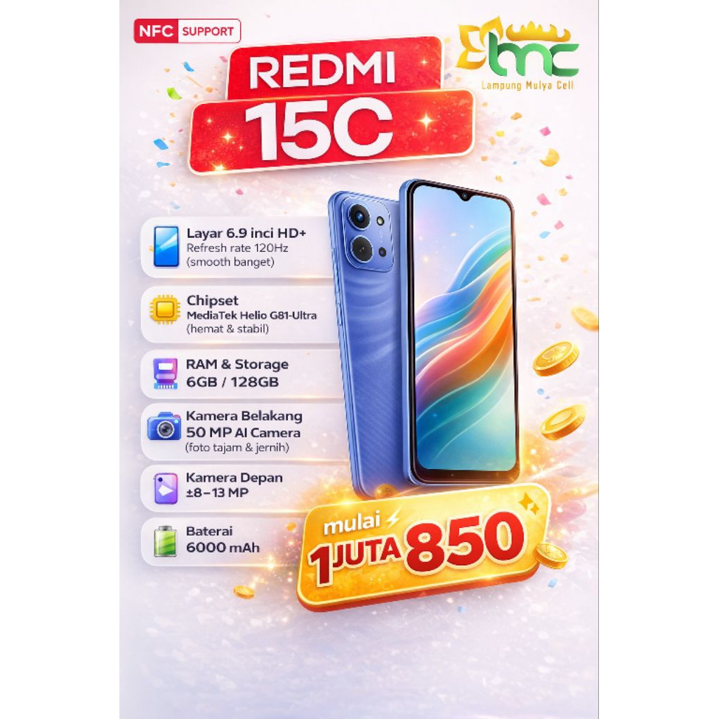 redmi 15C Ram 6 + internal 128