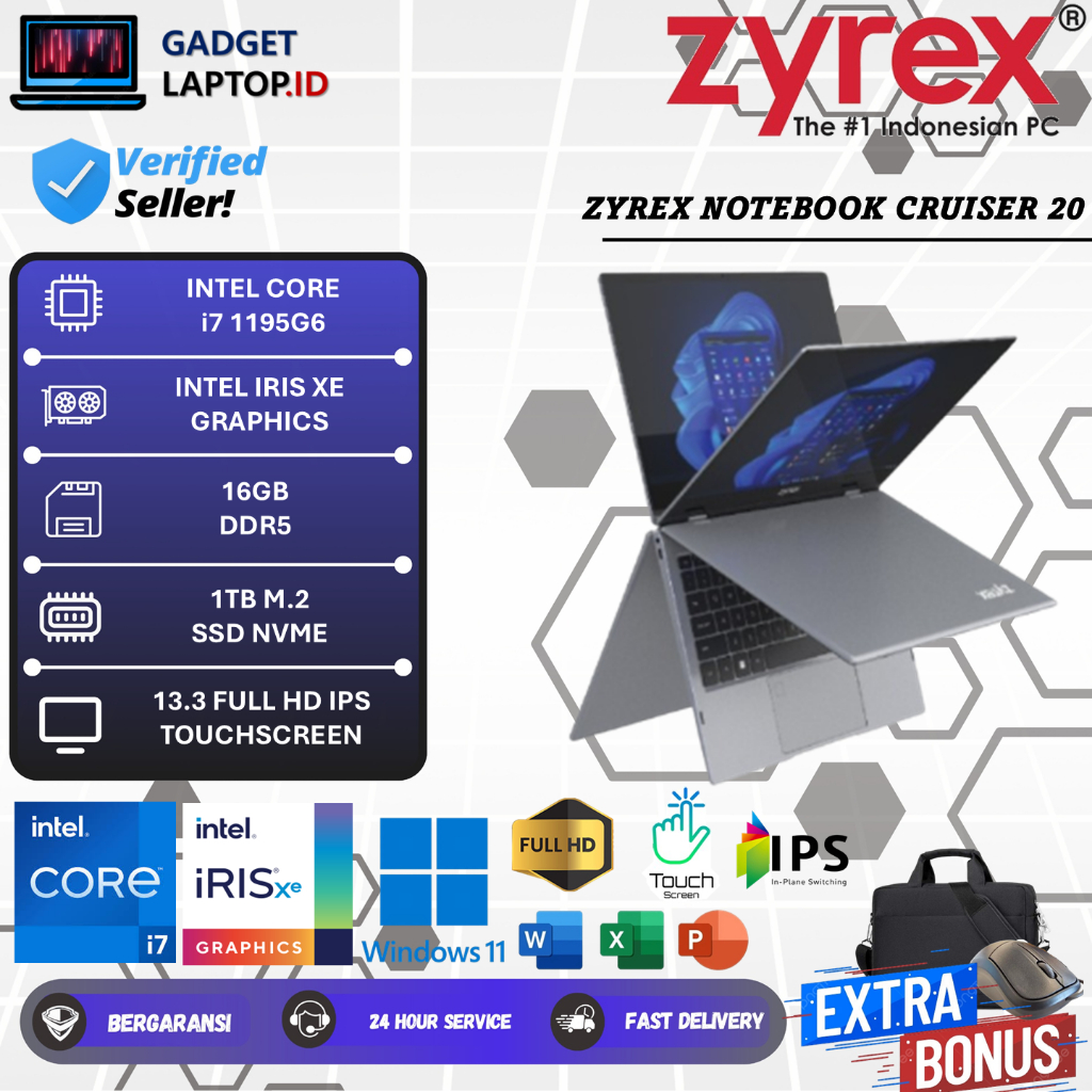 Zyrex Notebook Cruiser 20 2in1 Intel Core i7 1195G7 16GB DDR5 1TB 13.3 FHD IPS Touch Win 11 Pro