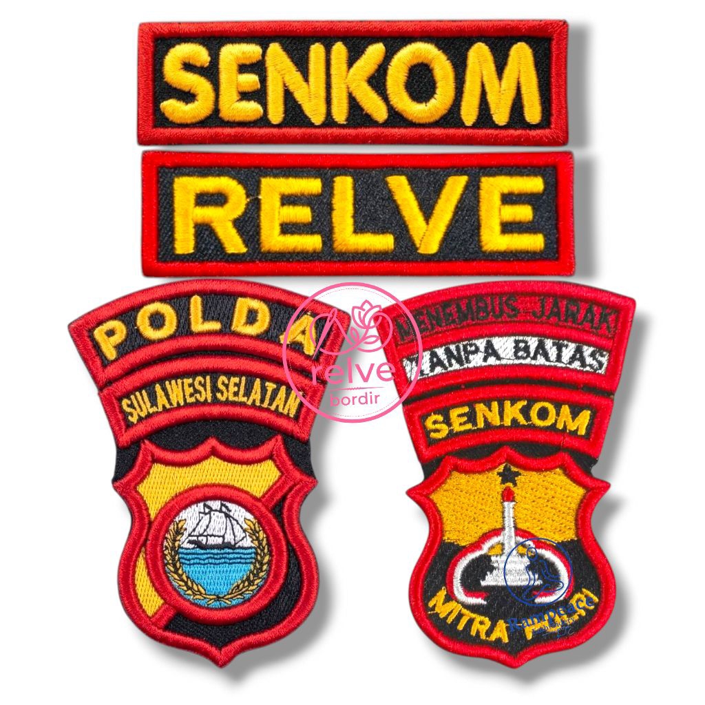 Satu Set Atribut Bordir Senkom Timbul - Patch Bahu Polda & Tulisan Dada Senkom Mitra Polri Terbaru