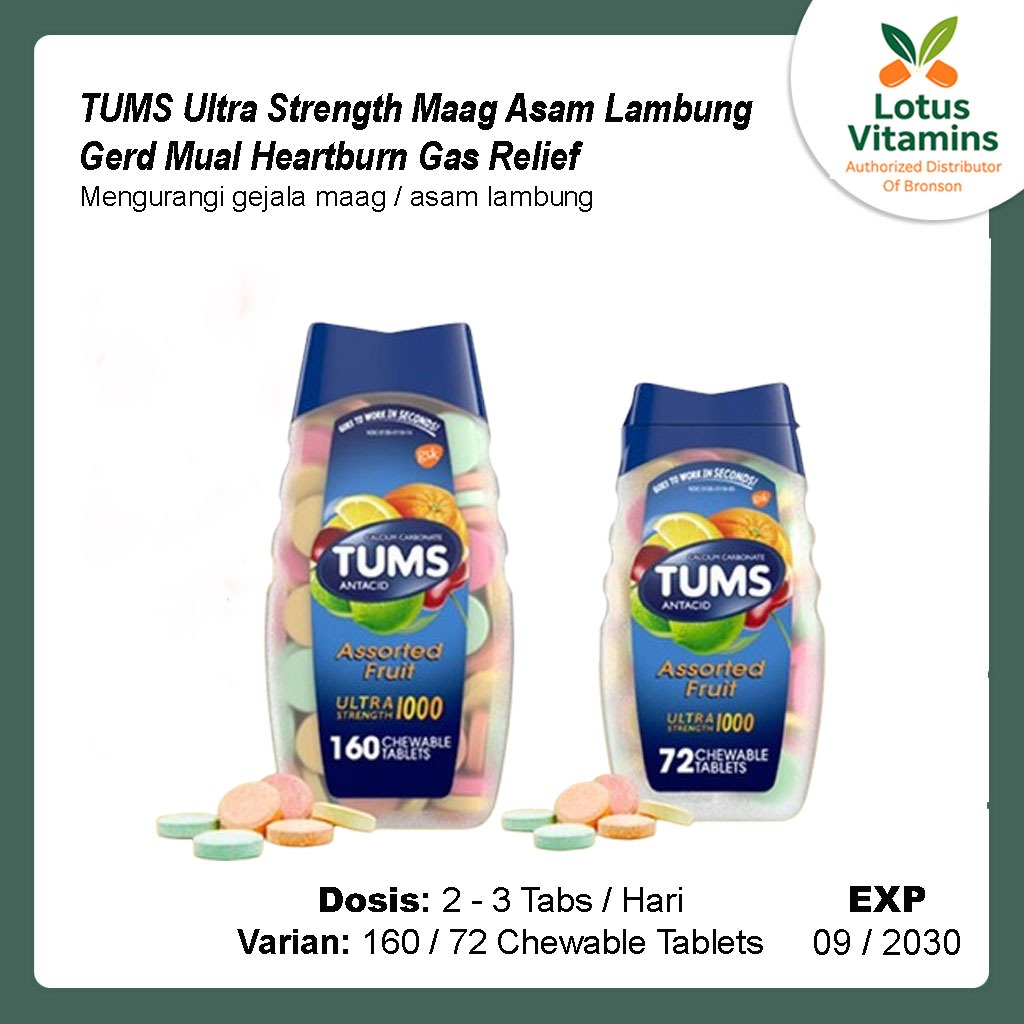 TUMS Ultra Strength Maag Asam Lambung Gerd Mual Heartburn Gas Relief - Fruits Chewable Tablets