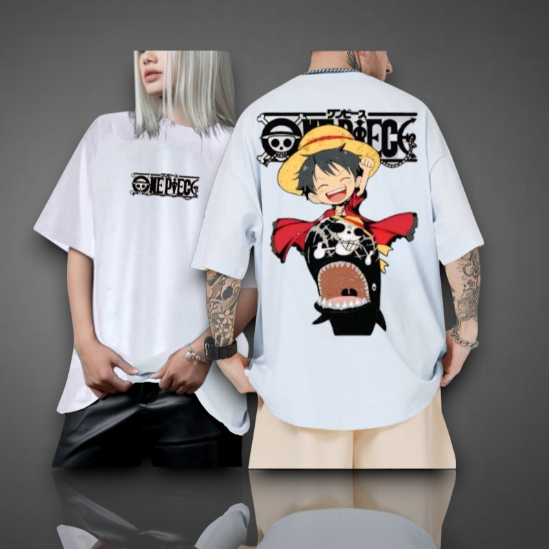 KAOS DISTRO OVERSIZE MOTIF ONE PIECE LUFFY LABOON OVERSIZE UNISEX