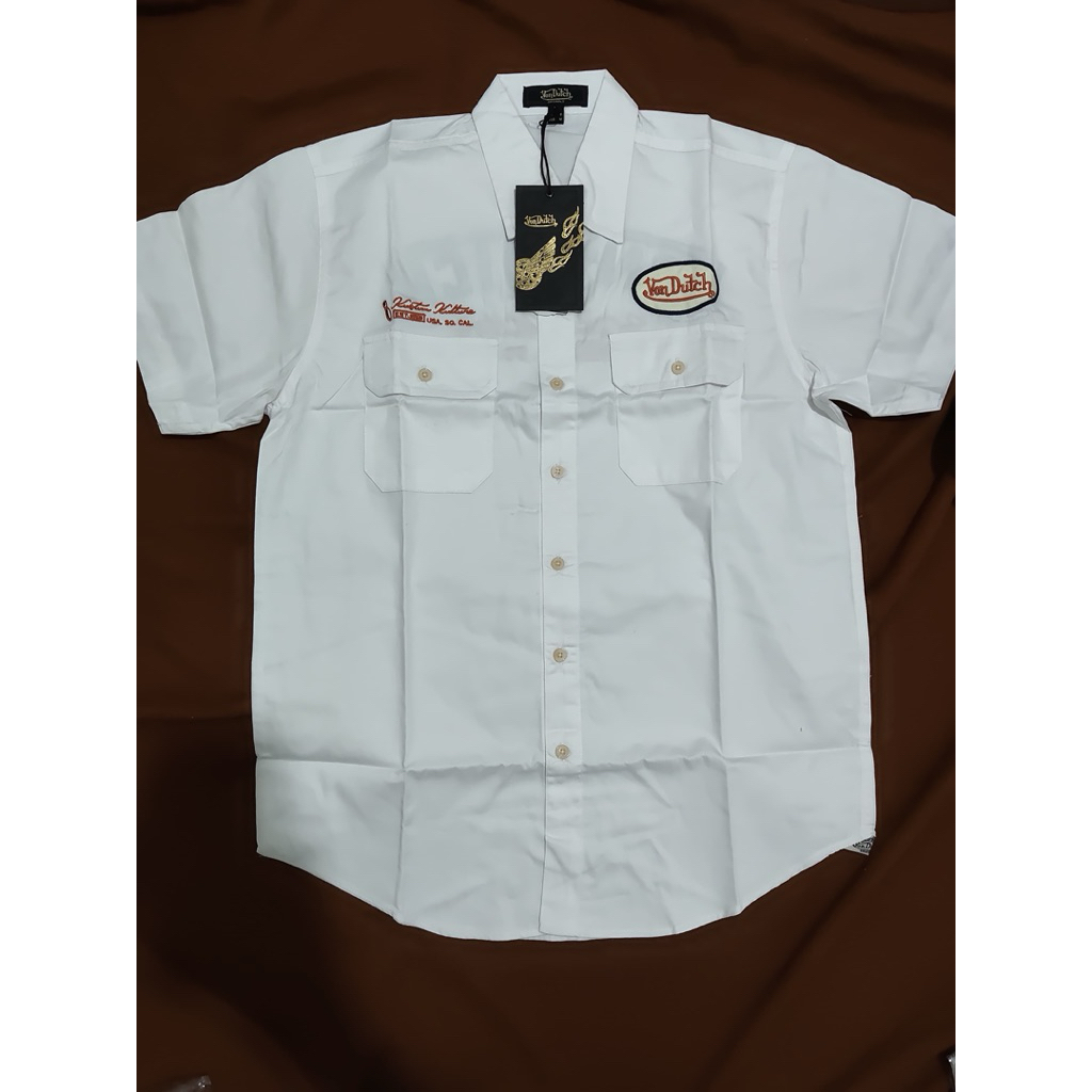WORKSHIRT VON DUTCH WHITE ON BLUE