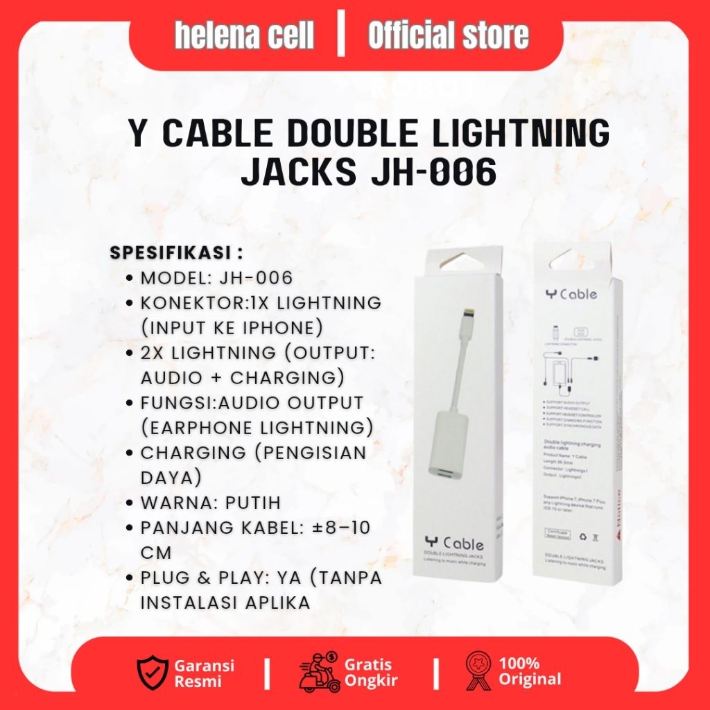 Y Cable Double Lightning Jacks JH-006