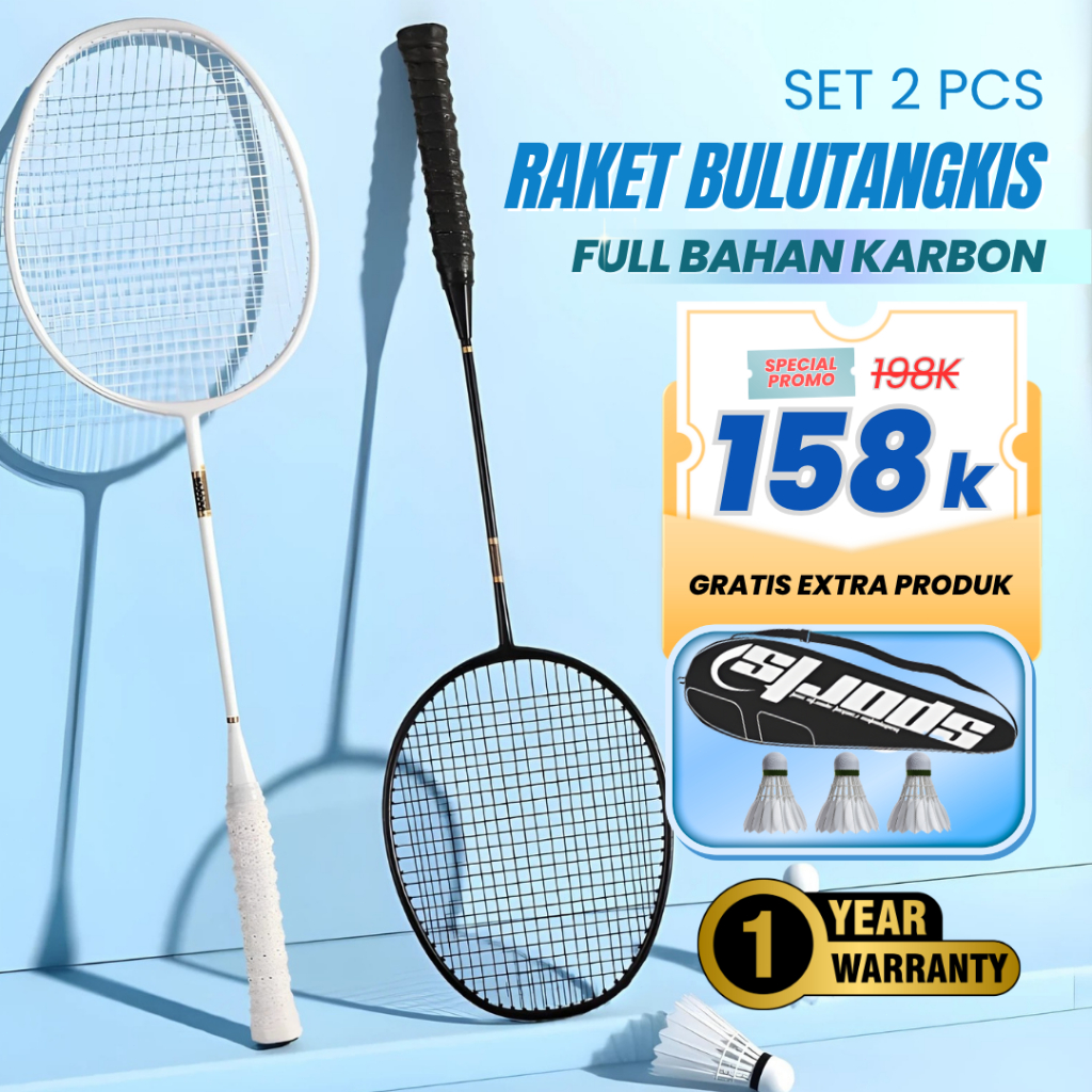 Set 2 PCS Raket Badminton Raket Bulutangkis Bahan FULL CARBON High Quality Olahraga Badminton Origin