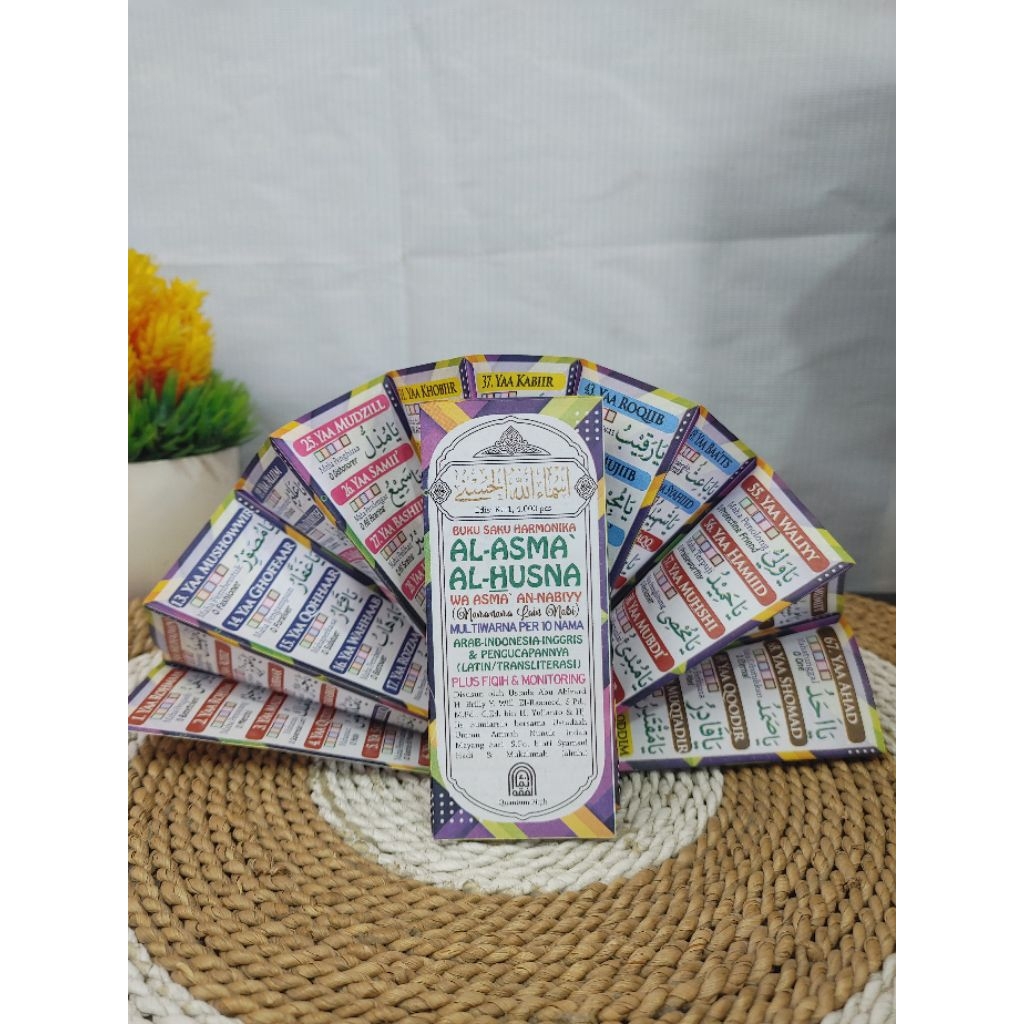 Poster Kartu Lipat Asmaul Husna 4 Bahasa Full Colour HVS 12x65cm (BELUM LIPAT)