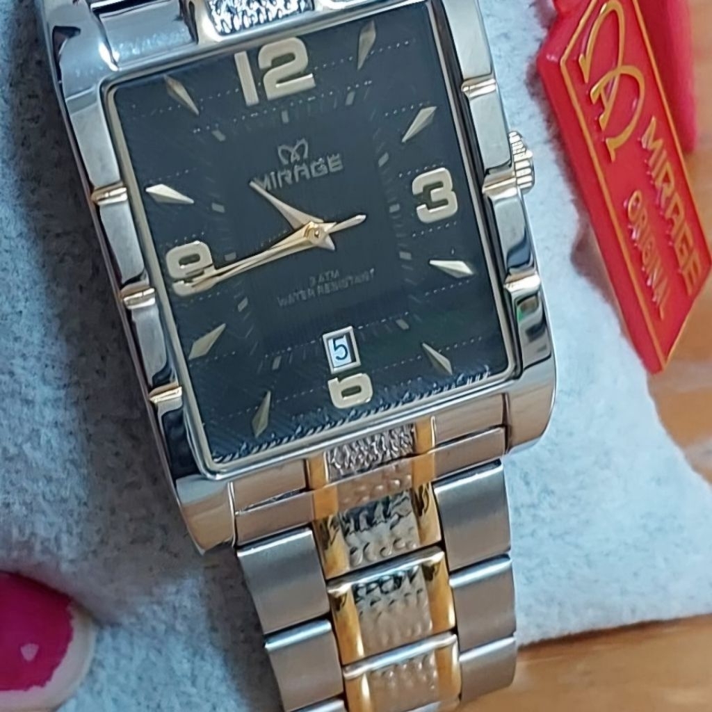 jam tangan pria-wanita mirage petak dm 4 silver hitam rosegold