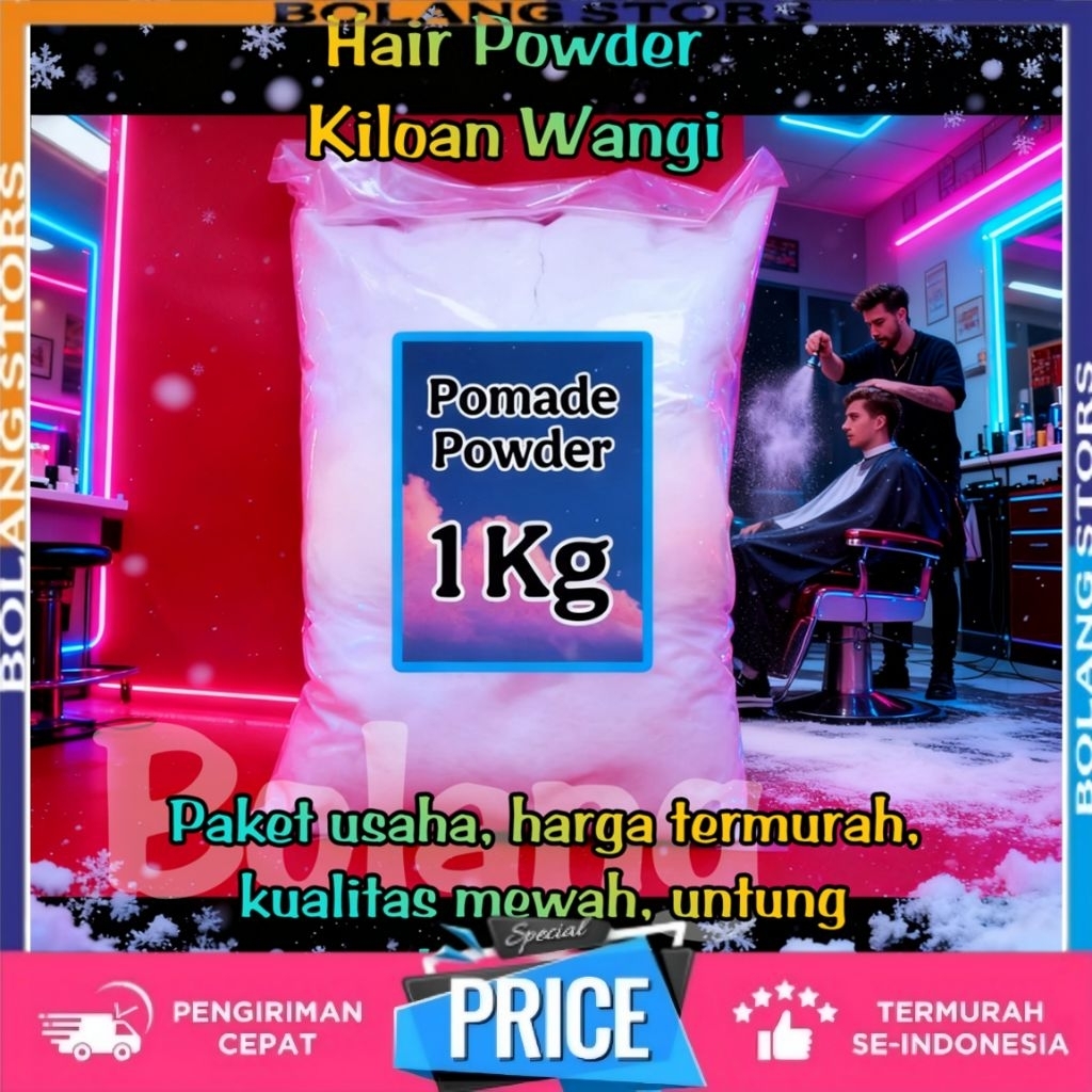 POMADE POWDER TERLARIS 1KG / 500GR – Efek Tebal Natural Anti Lembek SeharianHAIR POWDER BARBERSHOP G