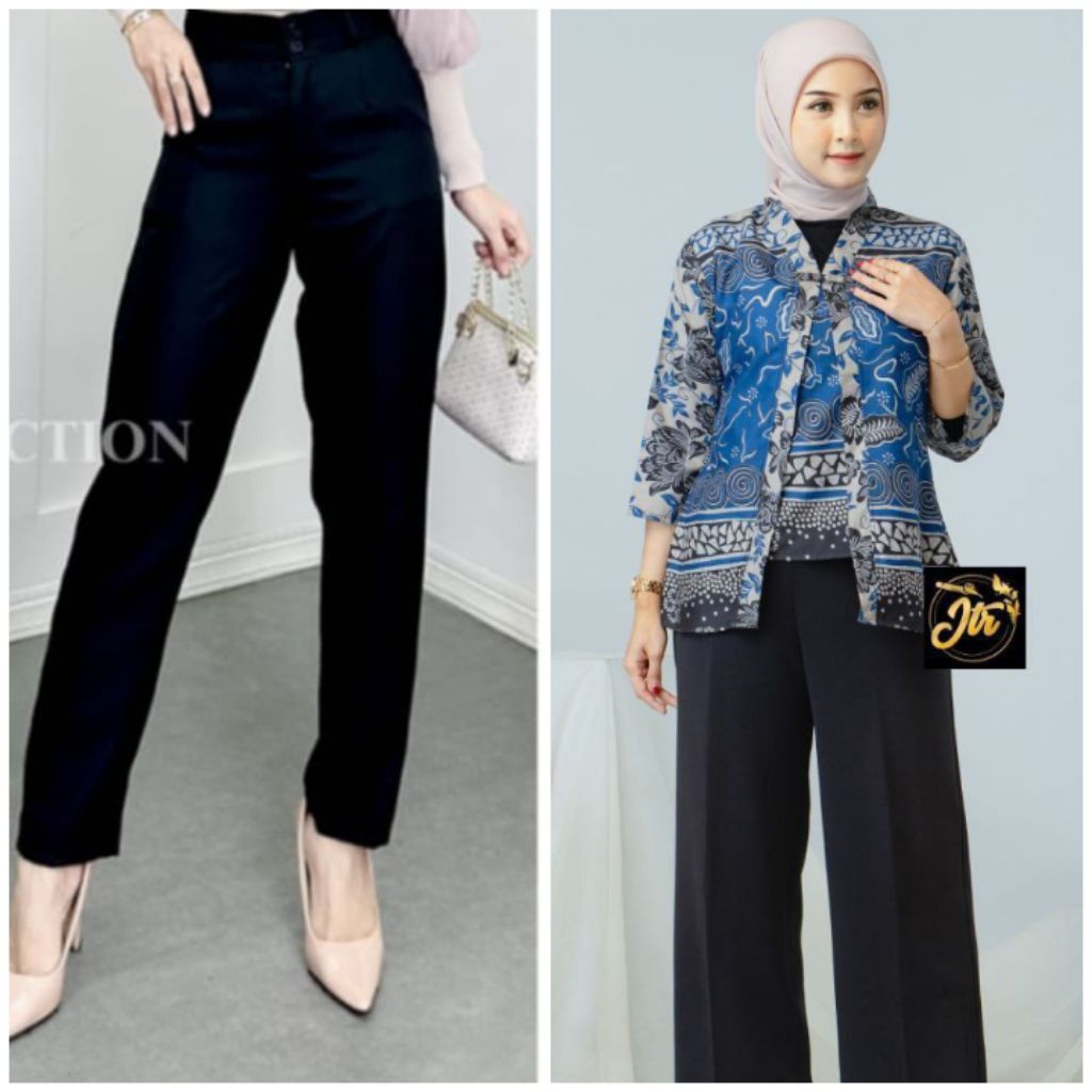 batik asmorokondi03 set atasan wanita baju blouse celana panjang hitam slimfit kantor kerja formal
