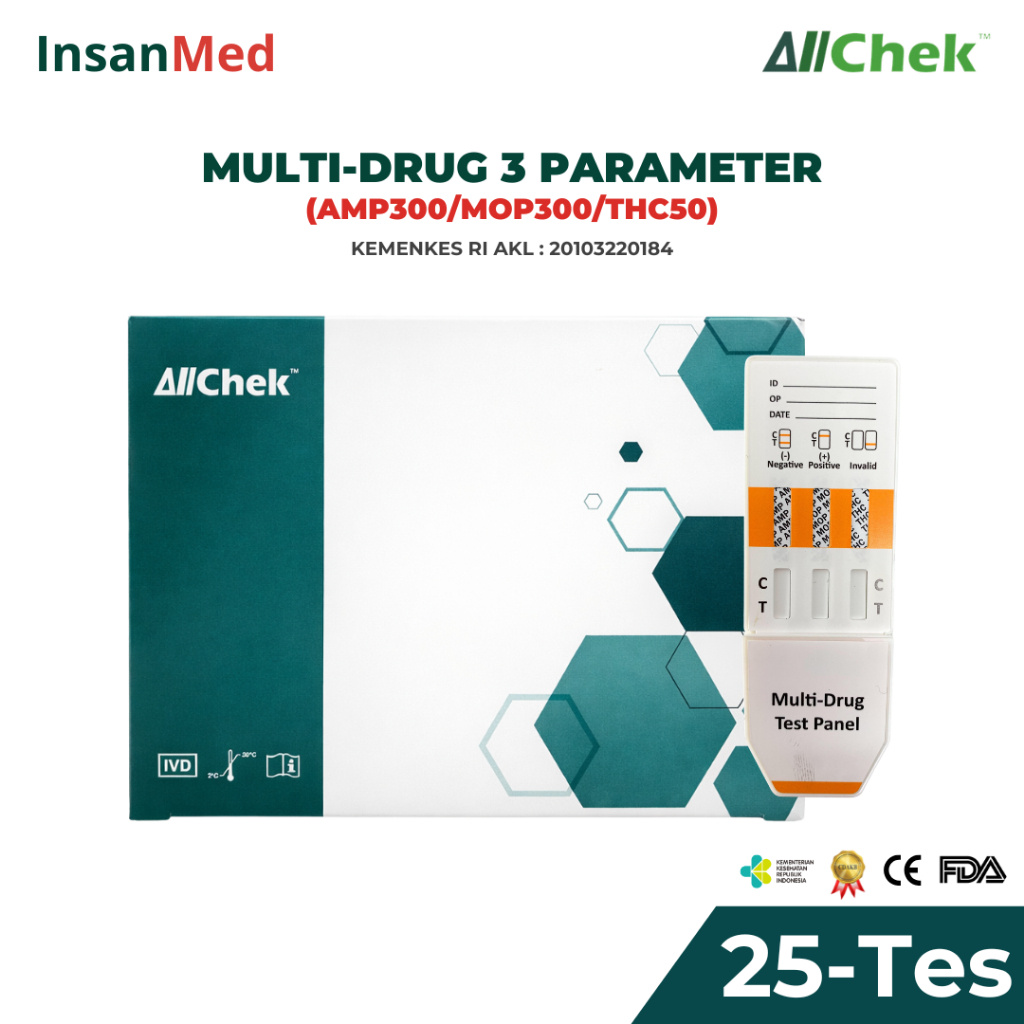 Allchek Alat Tes Narkoba Urine 3 Parameter – Drug Test Rapid Screening Isi 25