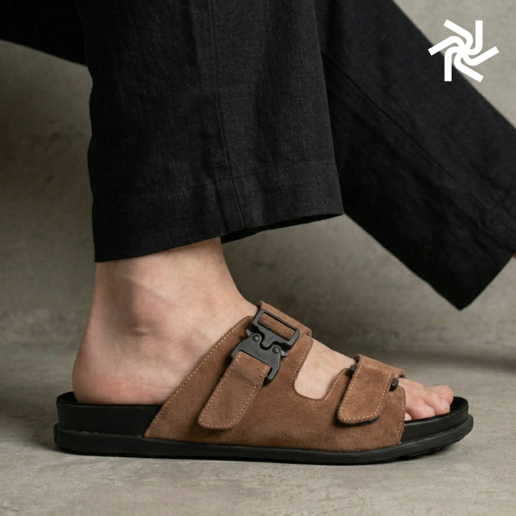 Jull Studio Agadir - Tan Suede Leather | Sandal Selop Coklat Nyaman Pria Original | Kulit Asli Suede