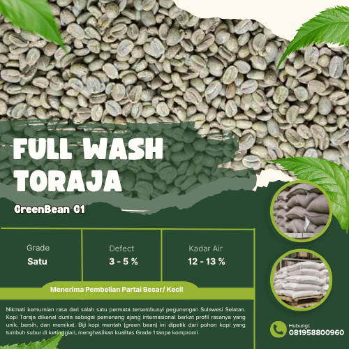 Grade 1 Full Wash Toraja Green Beans | Biji Kopi Mentah