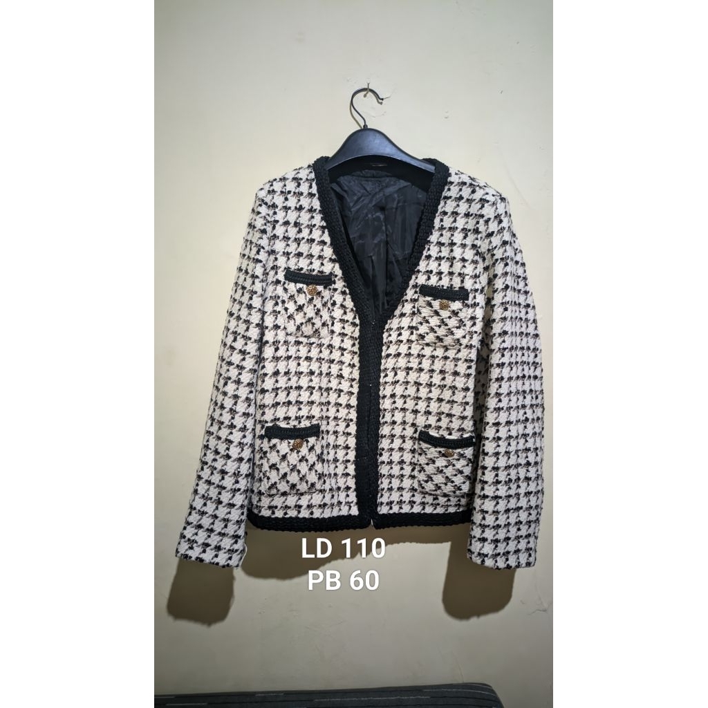 Blazer Tweed Putih Hitam