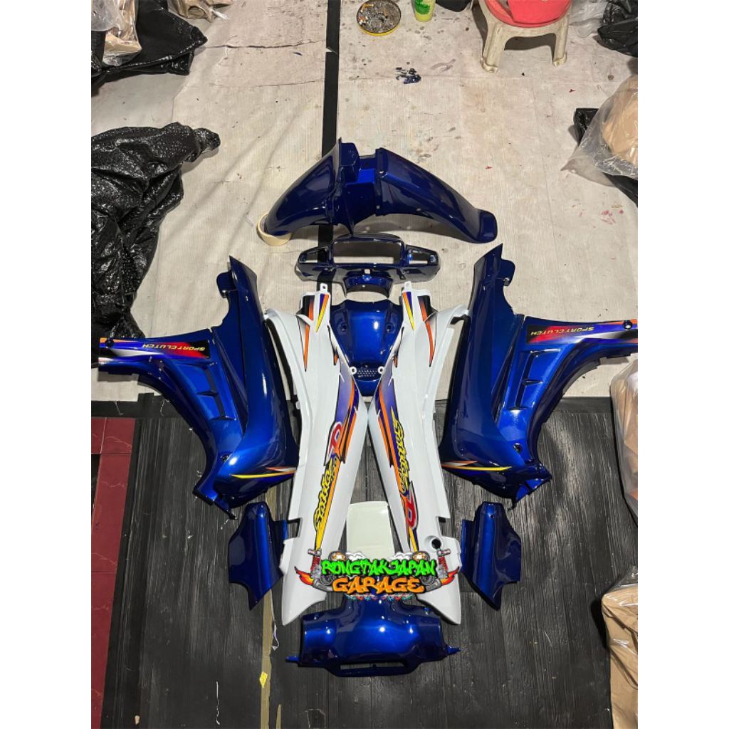 Full Set Bodi Halus Kasar Satria Lumba Biru Putih Cover Body Satria Lumba Biru Putih